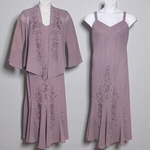 Vintage 90s Kathy Roberts Mauve Beaded Dress Jacket Set Mother of Bride Size 12